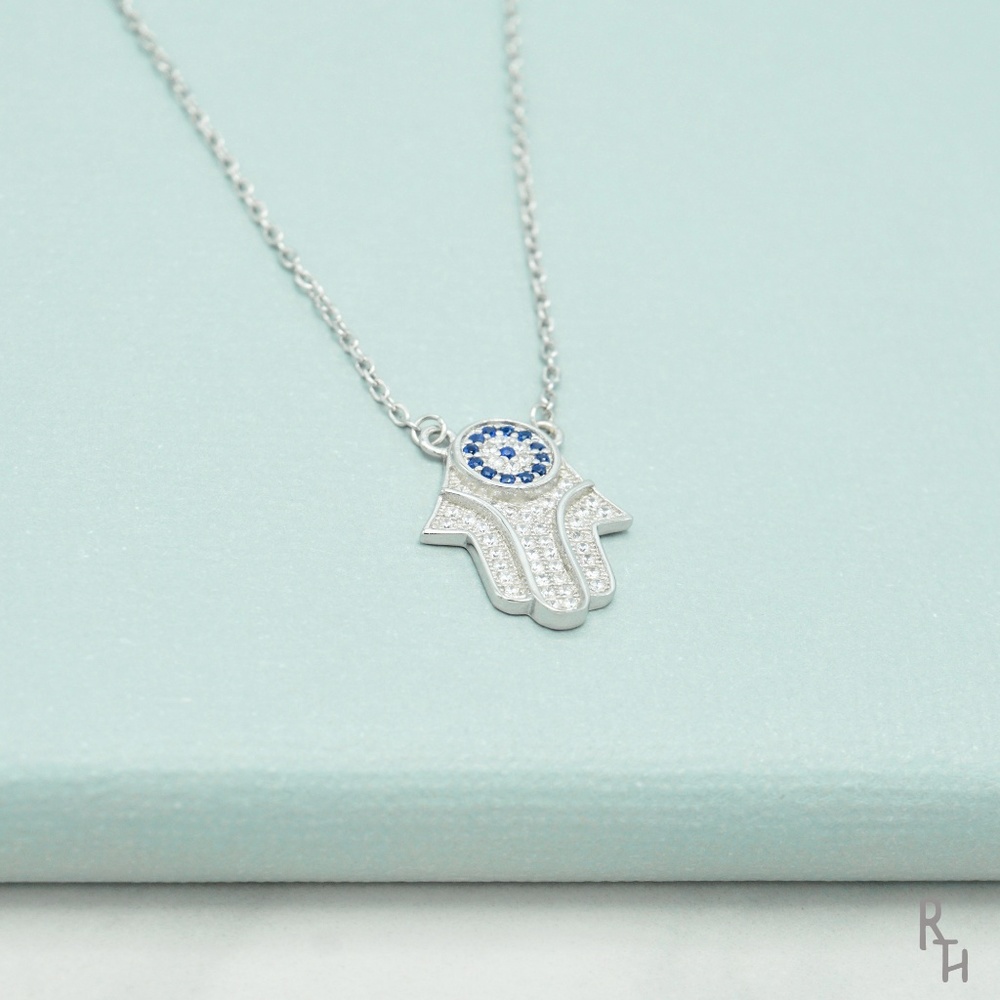 Silver Boho Hamsa Hand Necklace - Picture 1 of 4
